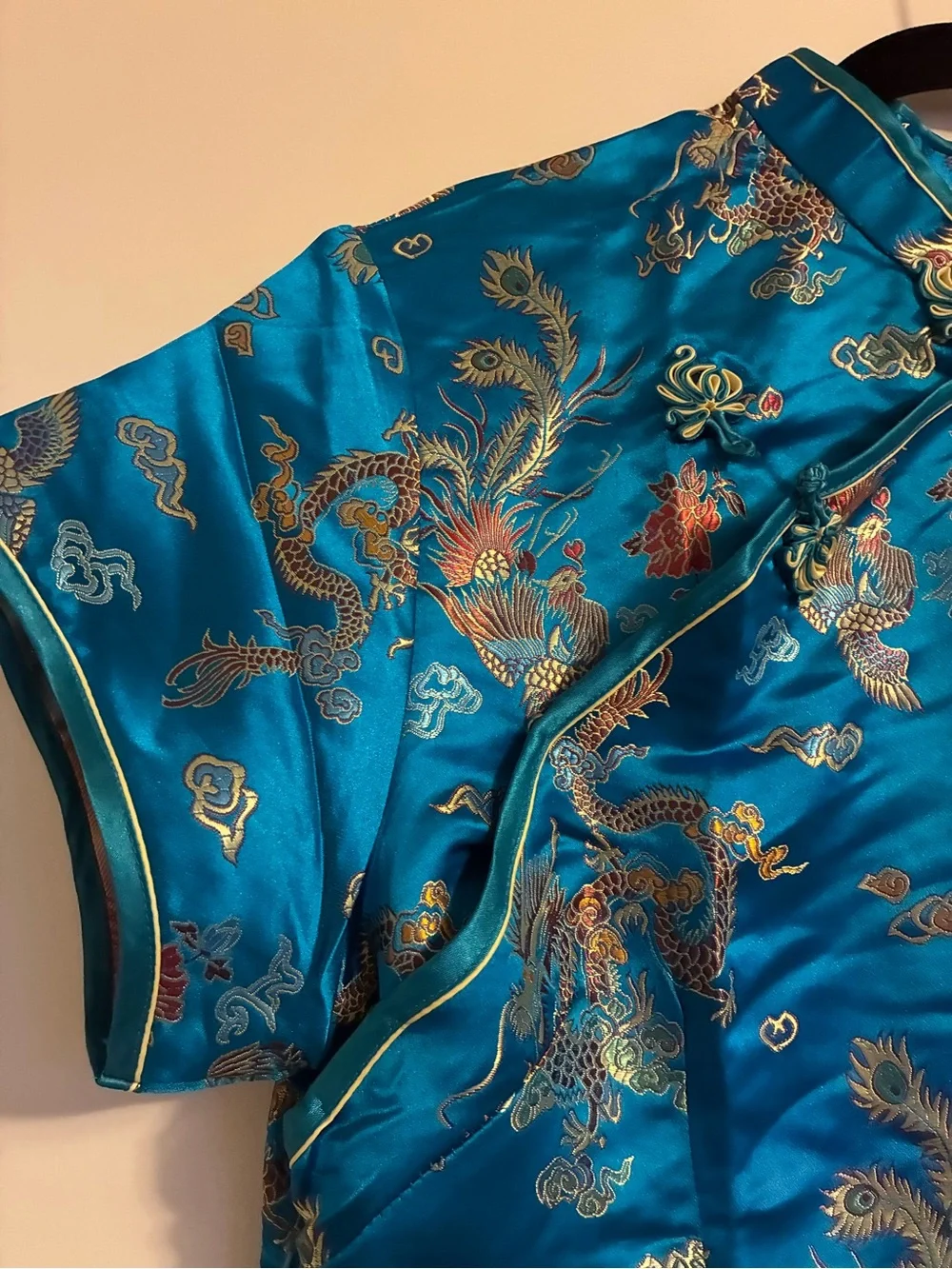 Blue Traditional Chinese Cheongsam Dress Kimono Dragon and Phoenix - Picture 6 of 13